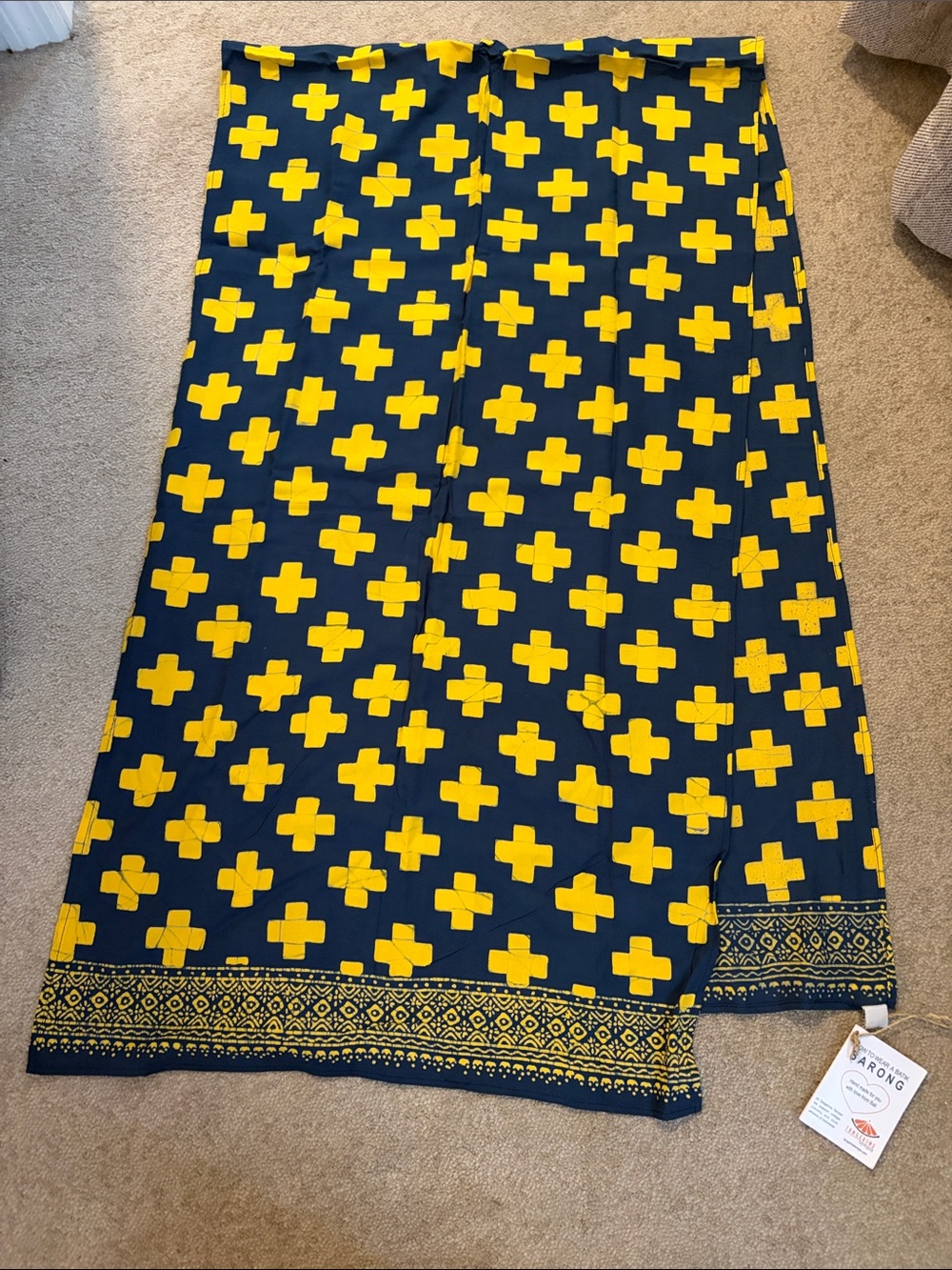 Tangerine Navy Sarong/Scarf with Yellow Cross Print